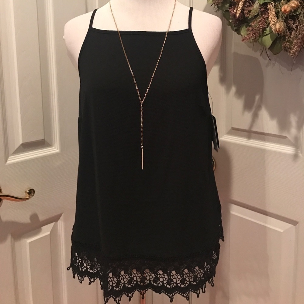 Black top with lace bottom and necklace